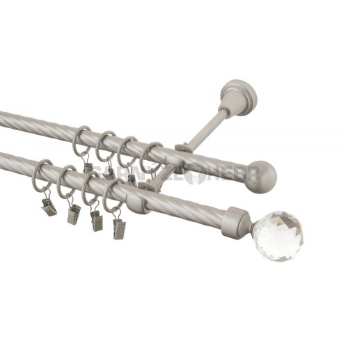 Garnýž kovová 130 cm kroucená dvouřadá - dvojitá 16 Koule crystal chrom mat
