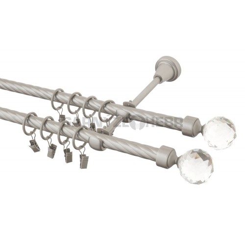 Garnýž kovová 110 cm kroucená dvouřadá - dvojitá 16 Koule crystal double chrom mat