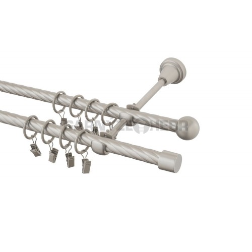 Garnýž kovová 230 cm kroucená dvouřadá - dvojitá 16 Válec chrom mat