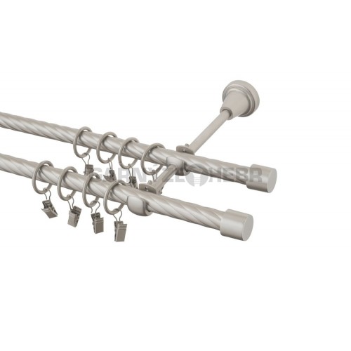 Garnýž kovová 190 cm kroucená dvouřadá - dvojitá 16 Válec double chrom mat