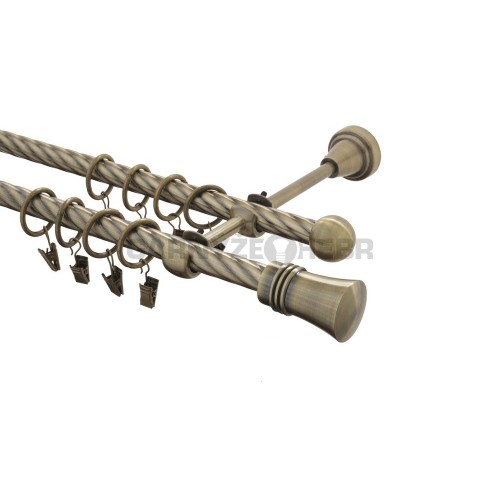 Garnýž kovová 220 cm kroucená dvouřadá - dvojitá 16 Capri mosaz