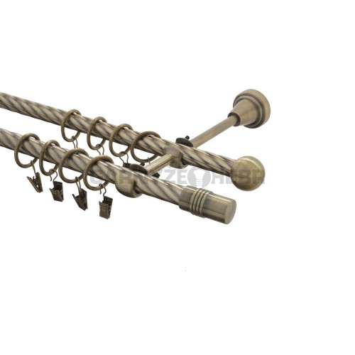 Garnýž kovová 100 cm kroucená dvouřadá - dvojitá 16 Cylinder mosaz