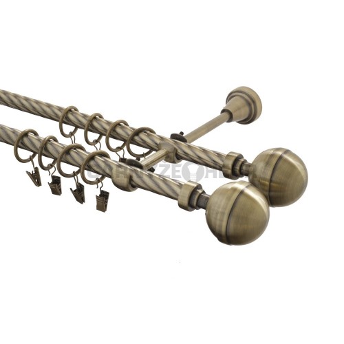 Garnýž kovová 100 cm kroucená dvouřadá - dvojitá 16 Kalisto double mosaz