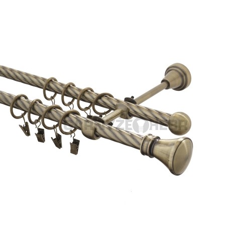 Garnýž kovová 110 cm kroucená dvouřadá - dvojitá 16 Koloseo mosaz