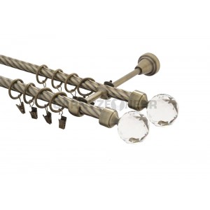 Garnýž kovová 4m kroucená dvouřadá - dvojitá, Koule crystal double, mosaz