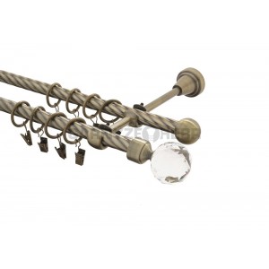 Garnýž kovová 2m kroucená dvouřadá - dvojitá, Koule crystal, mosaz