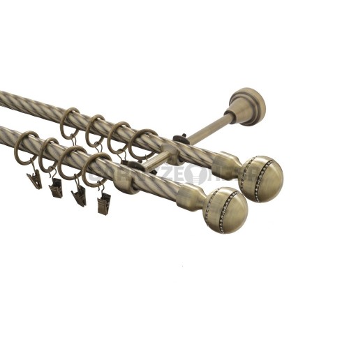 Garnýž kovová 170 cm kroucená dvouřadá - dvojitá 16 Paola crystal double mosaz