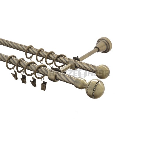 Garnýž kovová 190 cm kroucená dvouřadá - dvojitá 16 Paola crystal mosaz