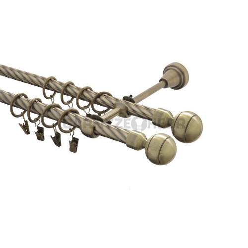 Garnýž kovová 220 cm kroucená dvouřadá - dvojitá 16 Paola double mosaz