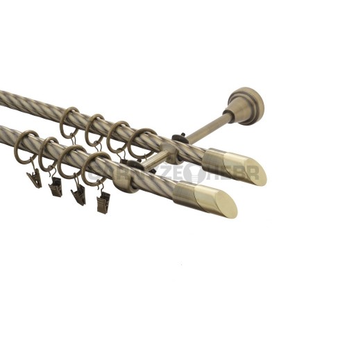 Garnýž kovová 180 cm kroucená dvouřadá - dvojitá 16 Piza II double mosaz