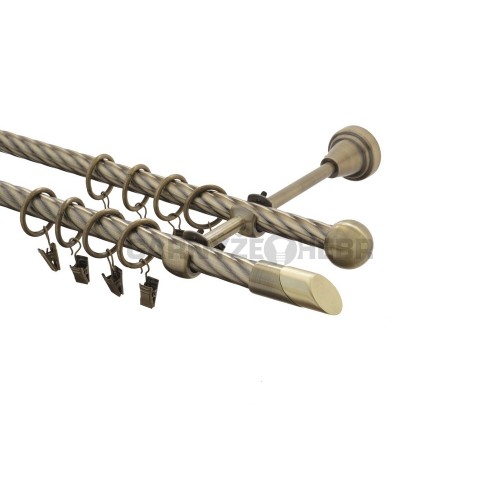 Garnýž kovová 100 cm kroucená dvouřadá - dvojitá 16 Piza II mosaz