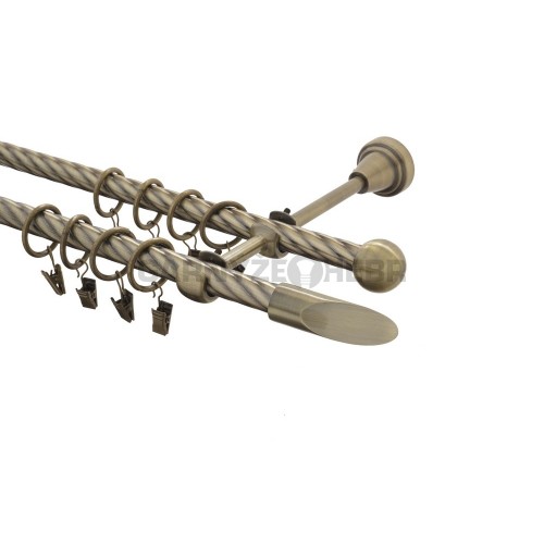 Garnýž kovová 120 cm kroucená dvouřadá - dvojitá 16 Piza mosaz