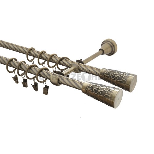 Garnýž kovová 230 cm kroucená dvouřadá - dvojitá 16 Sevilla double mosaz