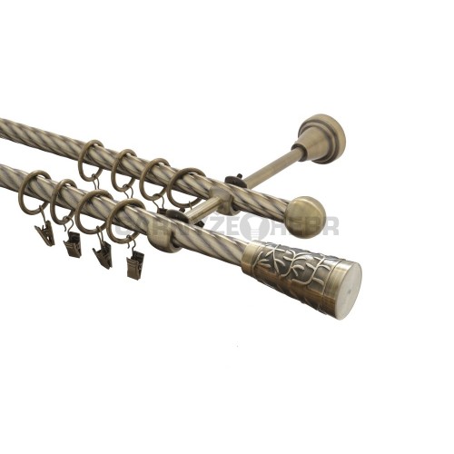 Garnýž kovová 210 cm kroucená dvouřadá - dvojitá 16 Sevilla mosaz