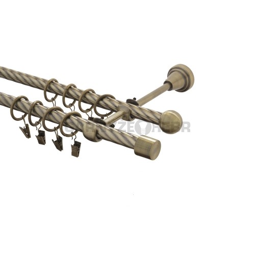 Garnýž kovová 110 cm kroucená dvouřadá - dvojitá 16 Válec mosaz