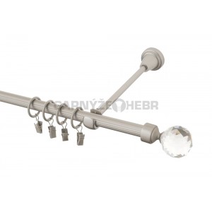 Záclonová tyč kovová 4m rýhovaná, Koule crystal, chrom mat