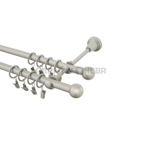 Garnýž kovová 220 cm rýhovaná dvouřadá - dvojitá 16 Koule chrom mat