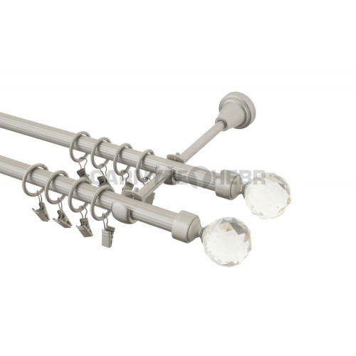 Garnýž kovová 170 cm rýhovaná dvouřadá - dvojitá 16 Koule crystal double chrom mat