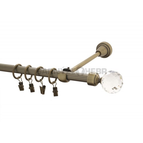 Garnýž kovová 140 cm rýhovaná jednořadá 16 Koule crystal mosaz