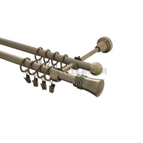 Garnýž kovová 230 cm rýhovaná dvouřadá - dvojitá 16 Capri mosaz