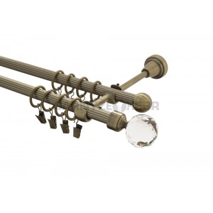 Garnýž kovová 2m rýhovaná dvouřadá - dvojitá, Koule crystal, mosaz