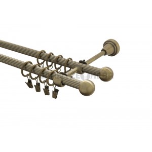 Garnýž kovová 1,6m rýhovaná dvouřadá - dvojitá, Koule, mosaz