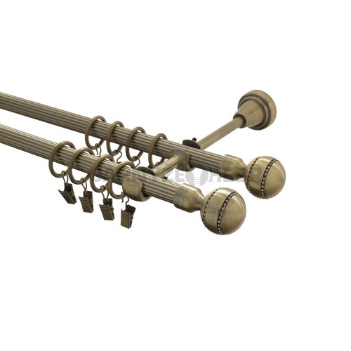 Garnýž kovová 140 cm rýhovaná dvouřadá - dvojitá 16 Paola crystal double mosaz