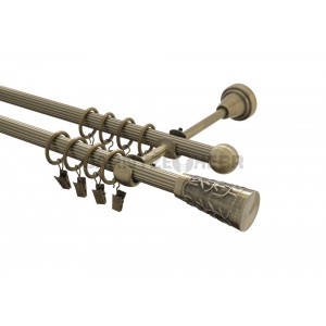 Garnýž kovová 1,6m rýhovaná dvouřadá - dvojitá, Sevilla, mosaz