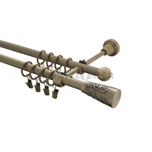 Garnýž kovová 140 cm rýhovaná dvouřadá - dvojitá 16 Sevilla mosaz