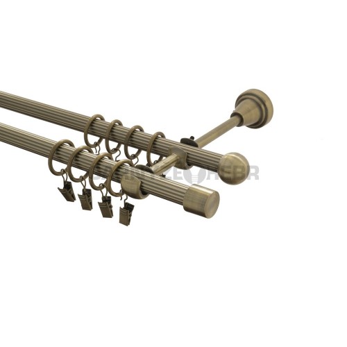 Garnýž kovová 180 cm rýhovaná dvouřadá - dvojitá 16 Válec mosaz