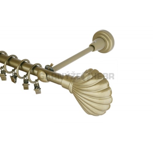 Garnýž kovová 340 cm jednořadá 16 mušle zlatá antik