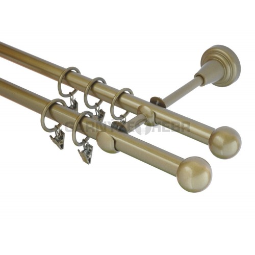 Garnýž kovová 280 cm dvouřadá - dvojitá 16 koule zlatá antik